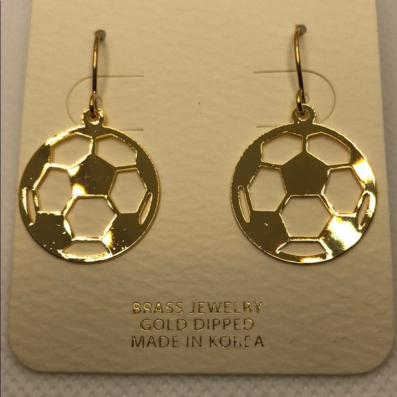 Gold dipped soccer ball earrings hook back 1” - Picture 2 of 3